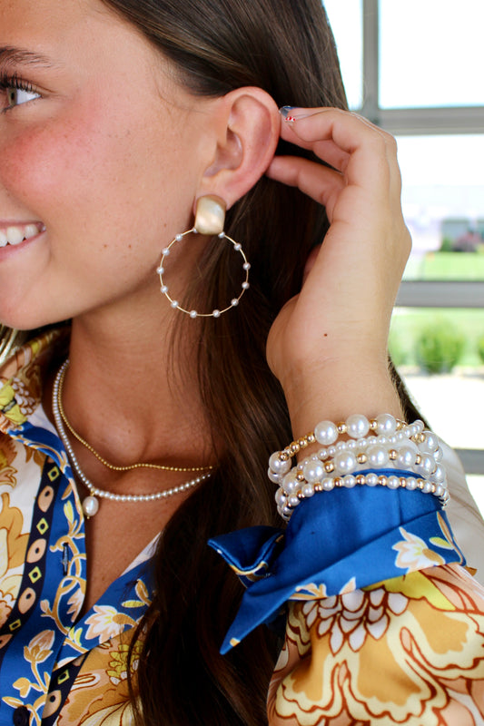 Pearl Station Round Drop Earrings
