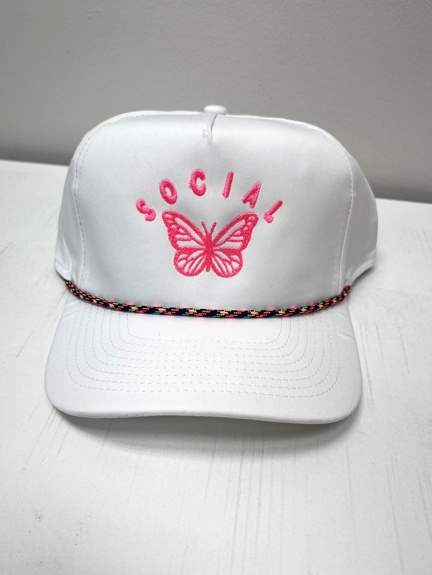 Social Butterfly White Corded Cap