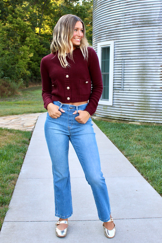 Right on Schedule Burgundy Cardigan