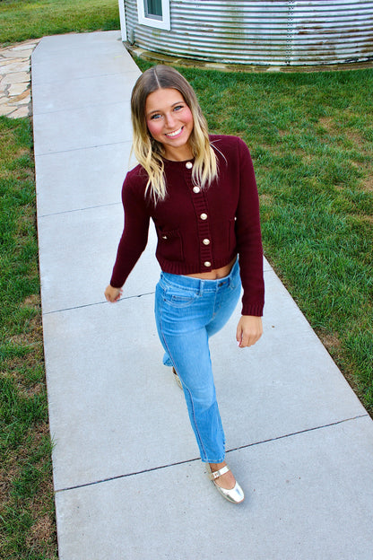 Right on Schedule Burgundy Cardigan