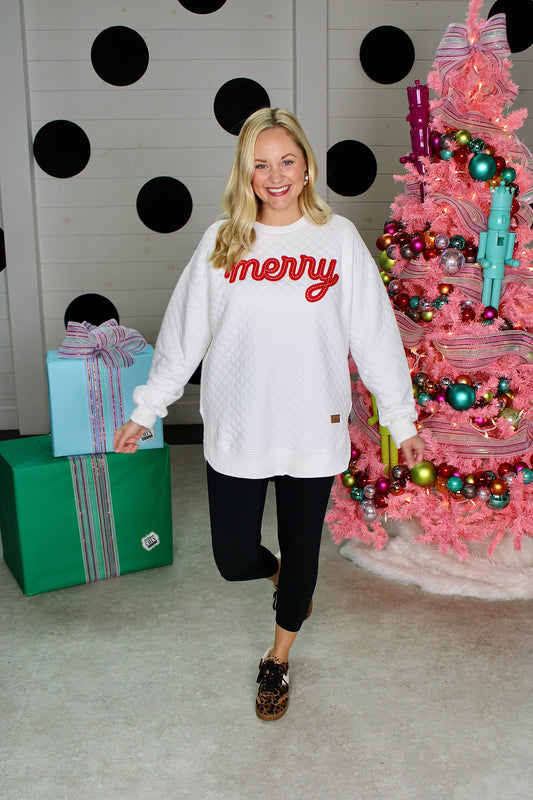 Candy Cane Stitch White Sweatshirt