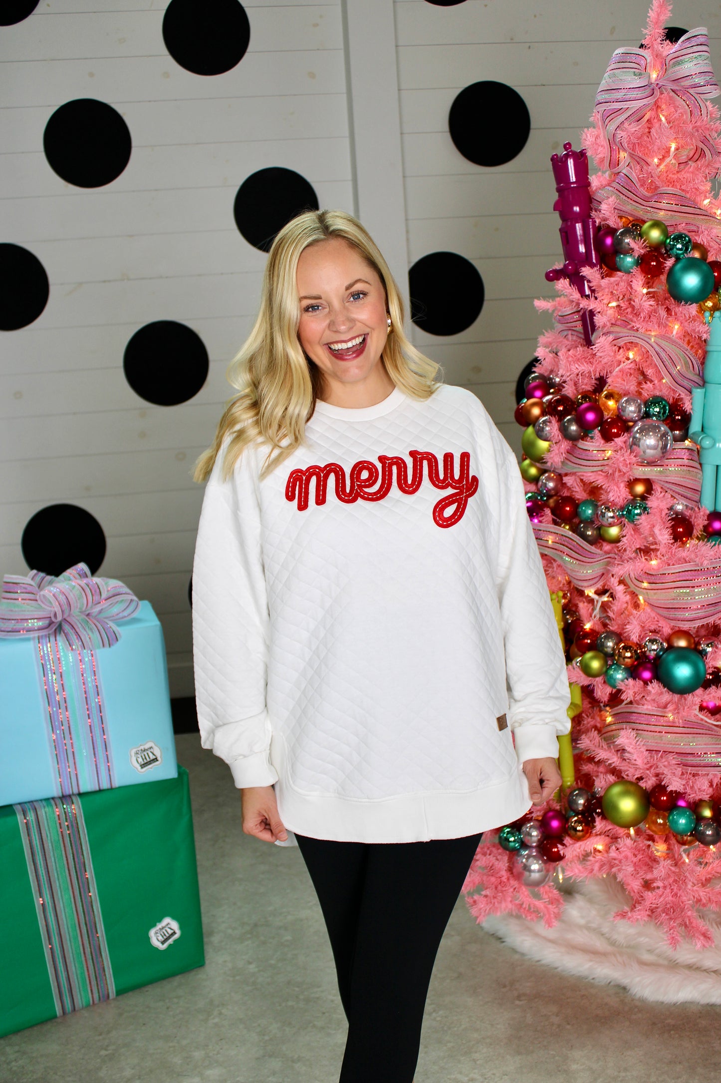 Candy Cane Stitch White Sweatshirt