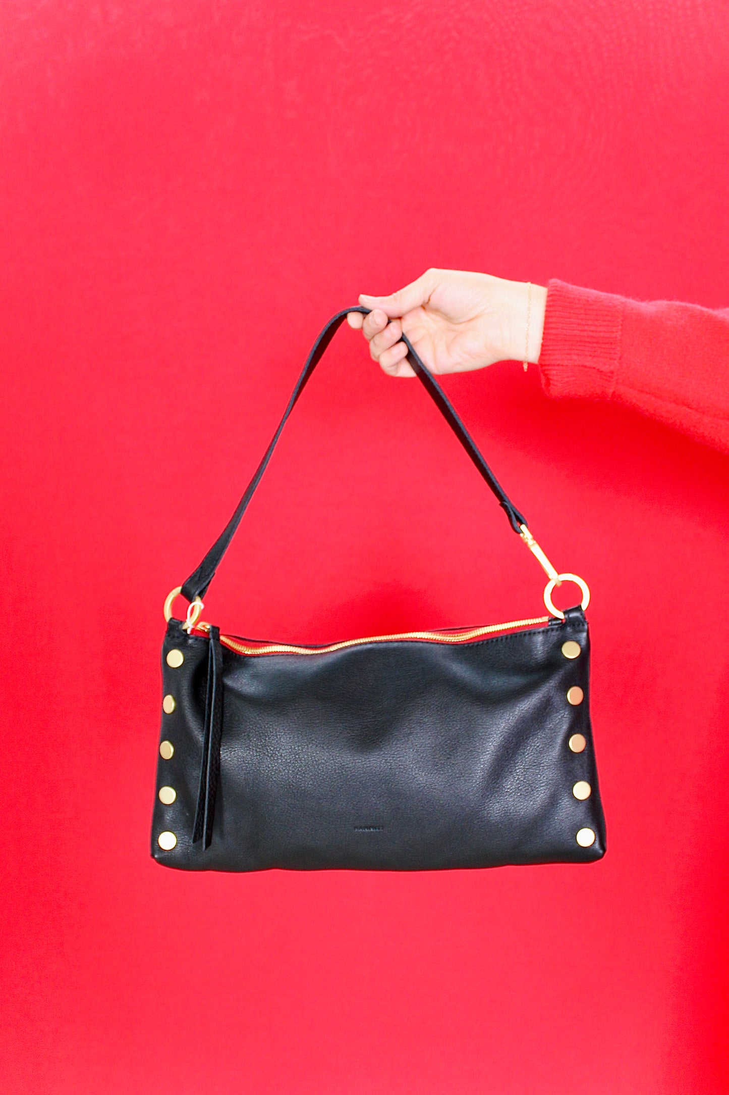 Kyle Med Black/Brushed Gold Red Zip Handbag