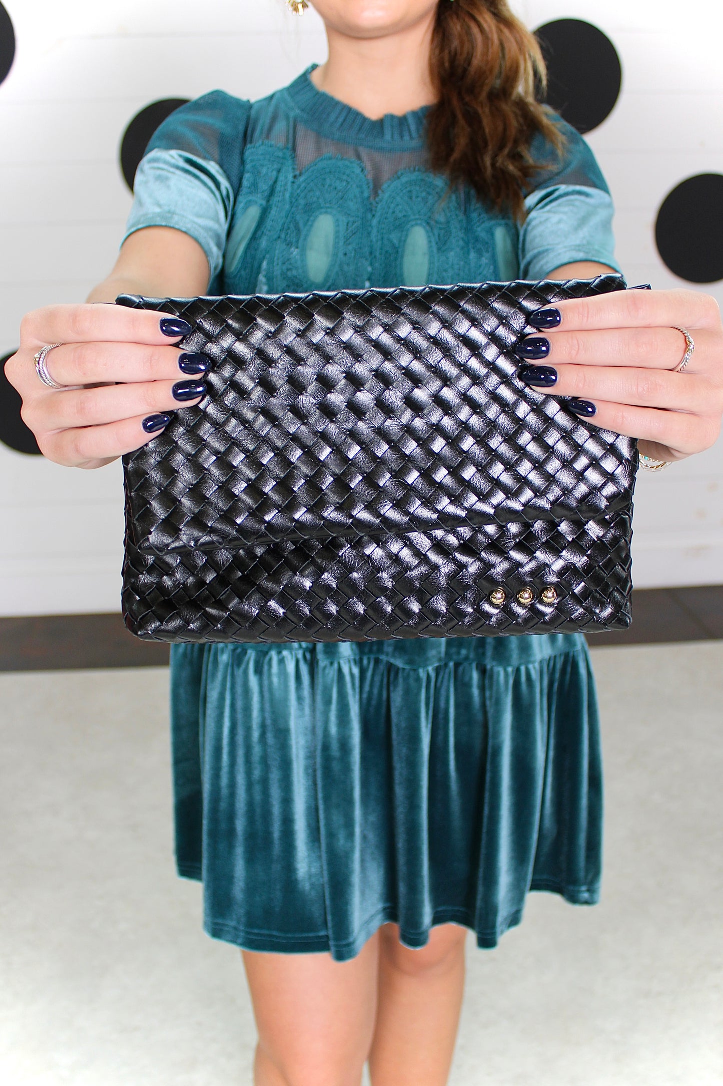 Wrenlee Woven Black Flap Crossbody Bag