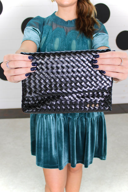 Wrenlee Woven Black Flap Crossbody Bag