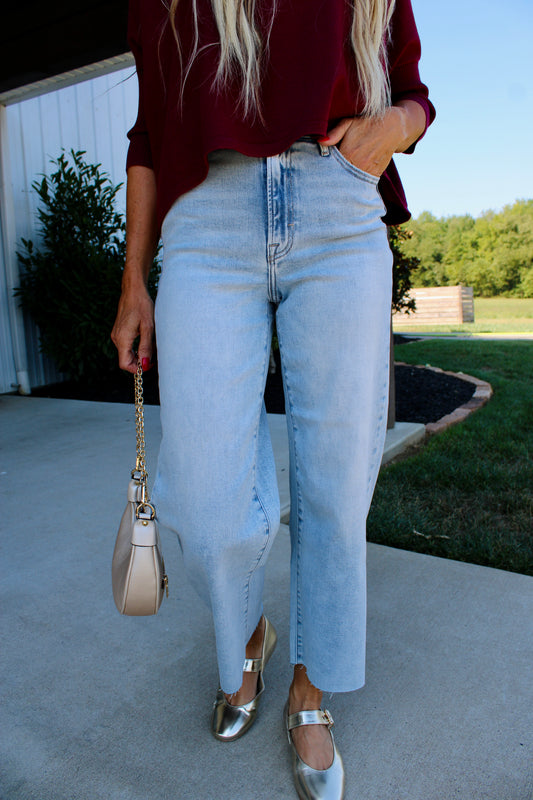 Nori Light Wash Crop Wide Leg Denim
