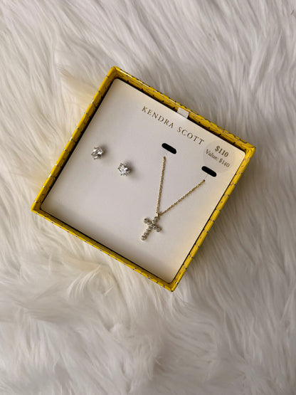 Cailin Gold Cross Necklace and Earring Gift Set