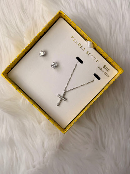 Cailin Silver Cross Necklace and Earring Gift Set