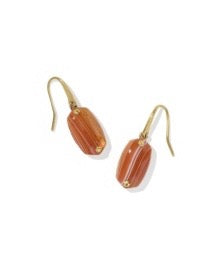 Lee Riveted Gold Earring in Variegated Orange Banded Agate