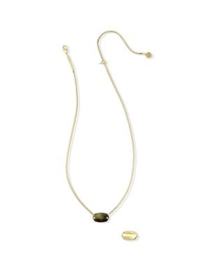 Elisa Riveted Pendant Gold Necklace in Brown Hawks Eye
