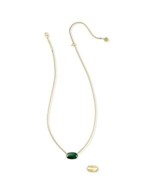 Elisa Riveted Pendant Gold Necklace in Green Malachite