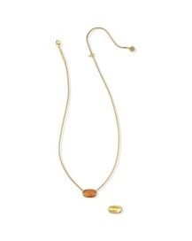 Elisa Riveted Pendant Gold Necklace in Variegated Orange Banded Agate