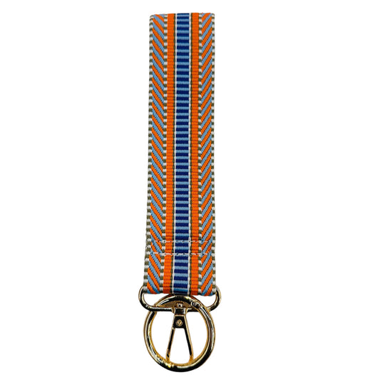 Striped Orange/Blue Embroidered Wristlet Keychain