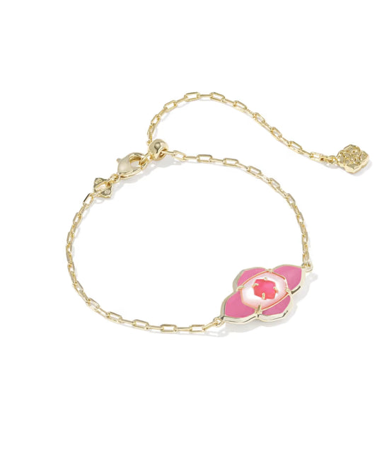 Abbie Medallion Gold Delicate Chain Bracelet in Hot Pink Mix