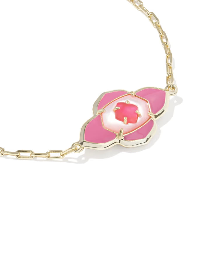 Abbie Medallion Gold Delicate Chain Bracelet in Hot Pink Mix