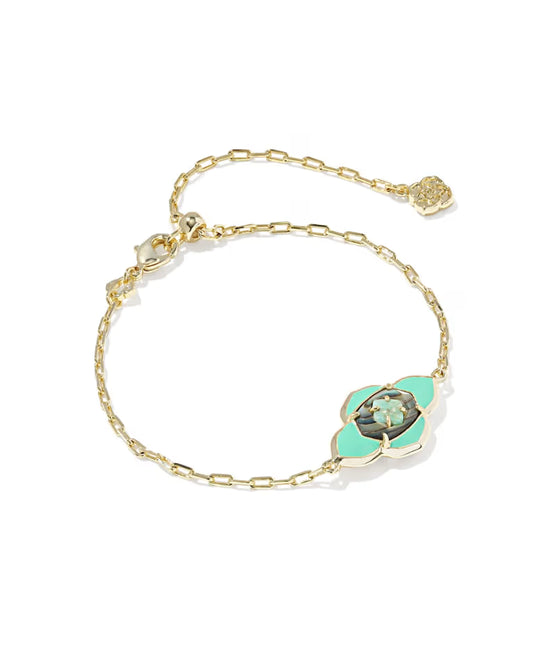 Abbie Medallion Gold Delicate Chain Bracelet in Abalone Sea Green Mix