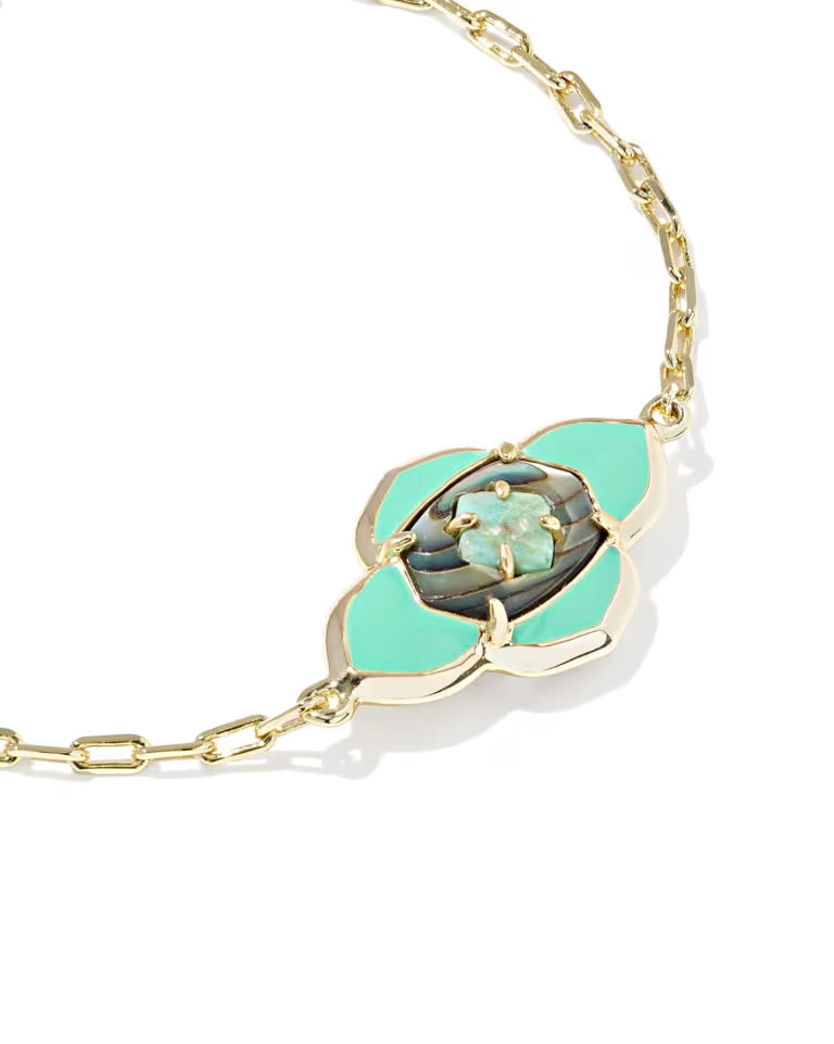 Abbie Medallion Gold Delicate Chain Bracelet in Abalone Sea Green Mix