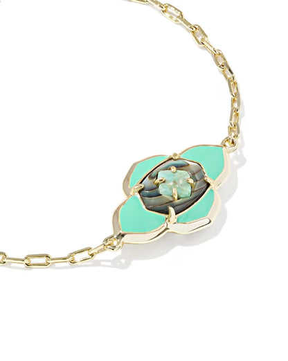 Abbie Medallion Gold Delicate Chain Bracelet in Abalone Sea Green Mix