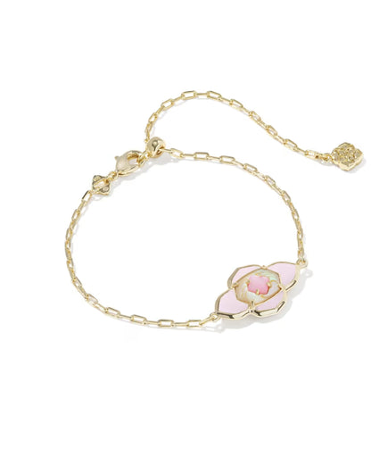 Abbie Medallion Gold Delicate Chain Bracelet in Pink Mix