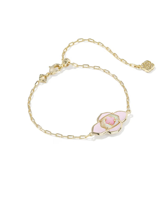 Abbie Medallion Gold Delicate Chain Bracelet in Pink Mix