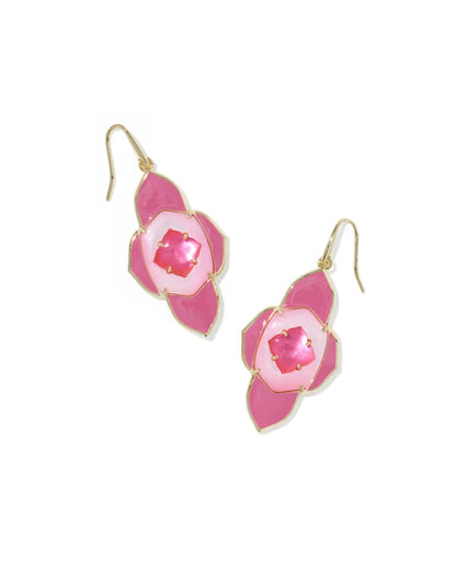 Abbie Medallion Gold Drop Earrings in Hot Pink Mix