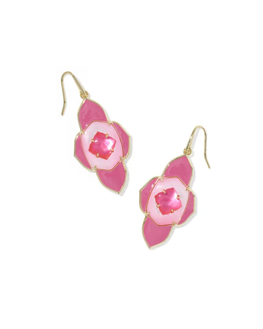 Abbie Medallion Gold Drop Earrings in Hot Pink Mix