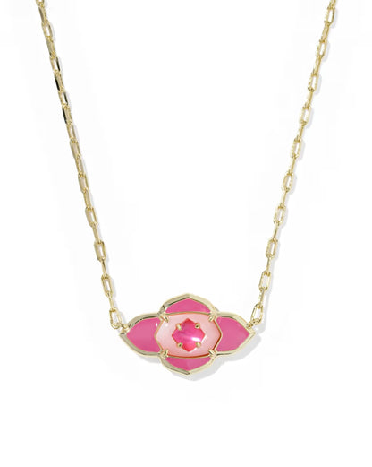 Abbie Medallion Gold Short Pendant Necklace in Hot Pink Mix