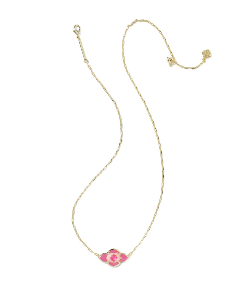 Abbie Medallion Gold Short Pendant Necklace in Hot Pink Mix