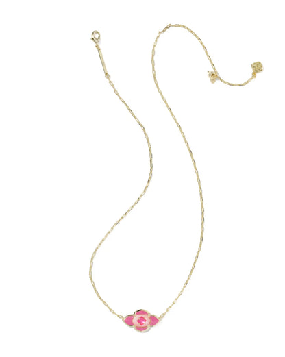 Abbie Medallion Gold Short Pendant Necklace in Hot Pink Mix