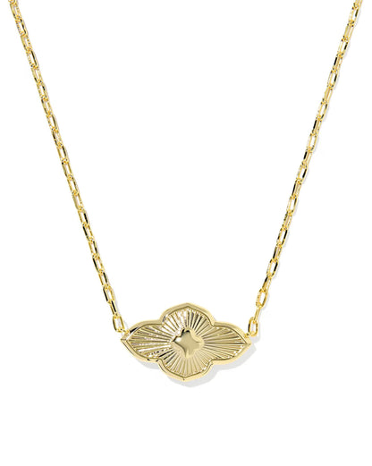 Abbie Medallion Gold Short Pendant Necklace in Hot Pink Mix