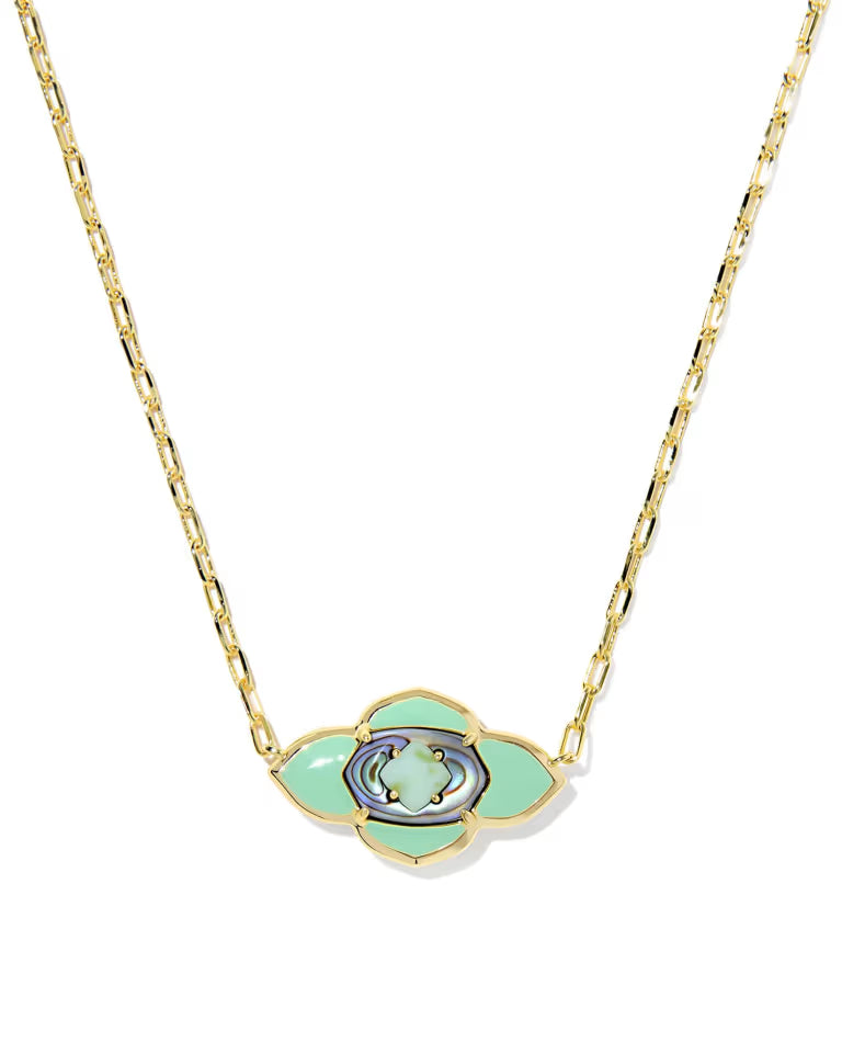 Abbie Medallion Gold Short Pendant Necklace in Abalone Sea Green Mix