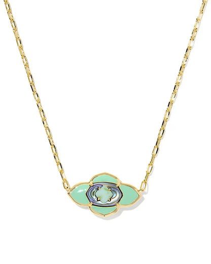 Abbie Medallion Gold Short Pendant Necklace in Abalone Sea Green Mix