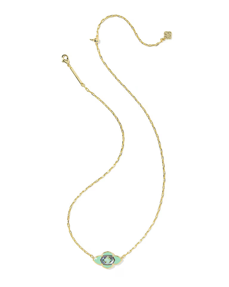 Abbie Medallion Gold Short Pendant Necklace in Abalone Sea Green Mix