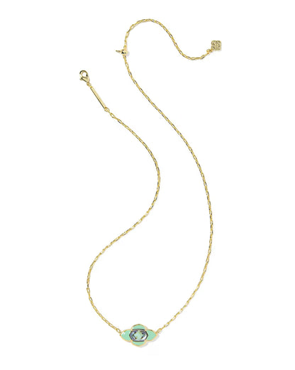 Abbie Medallion Gold Short Pendant Necklace in Abalone Sea Green Mix