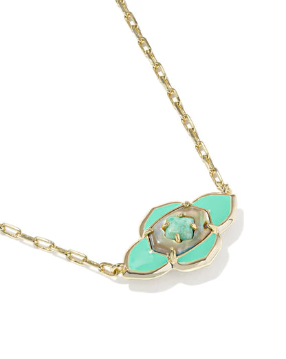 Abbie Medallion Gold Short Pendant Necklace in Abalone Sea Green Mix