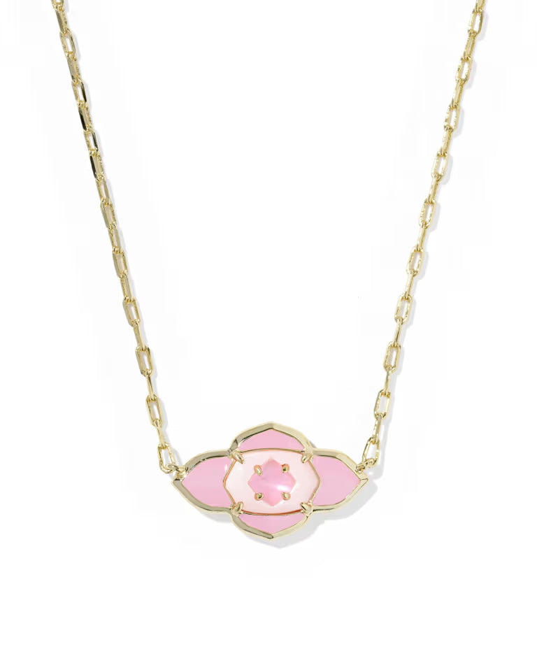 Abbie Medallion Gold Short Pendant Necklace in Pink Mix