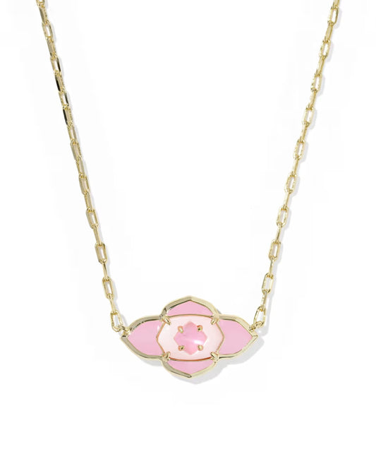 Abbie Medallion Gold Short Pendant Necklace in Pink Mix