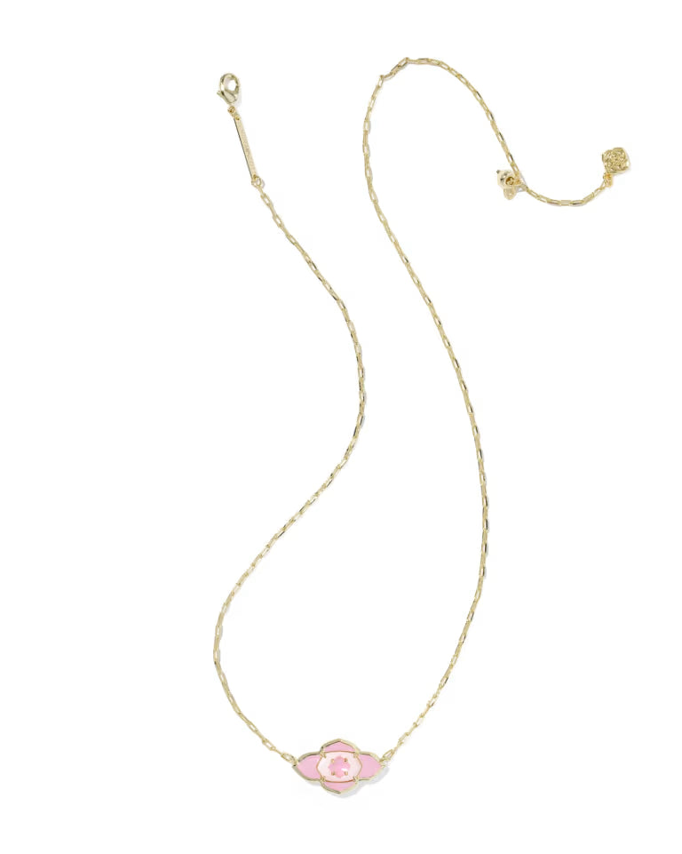 Abbie Medallion Gold Short Pendant Necklace in Pink Mix