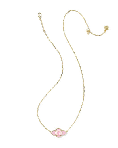 Abbie Medallion Gold Short Pendant Necklace in Pink Mix