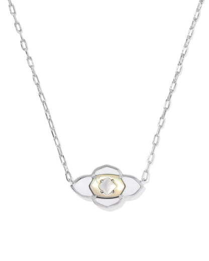 Abbie Medallion Silver Short Pendant Necklace in White Mix