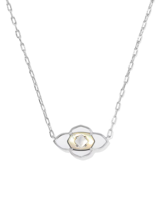 Abbie Medallion Silver Short Pendant Necklace in White Mix