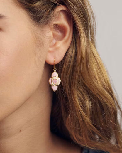 Abbie Medallion Gold Small Drop Earrings in Pink Mix
