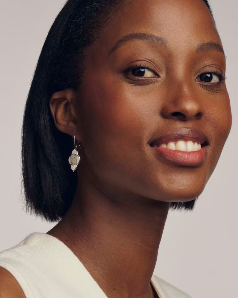 Abbie Medallion Silver Small Drop Earrings in White Mix