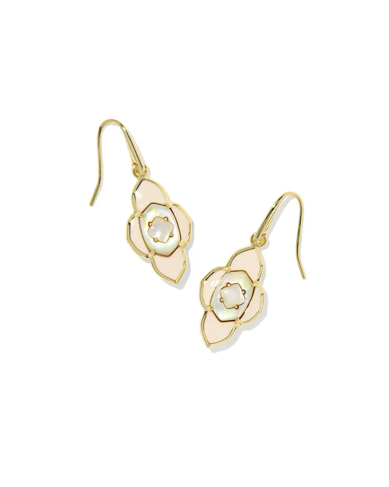 Abbie Medallion Gold Small Drop Earrings in Neutral Mix