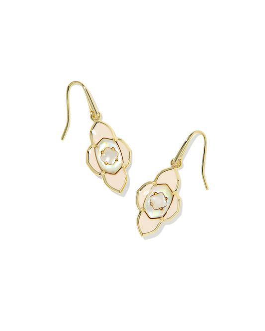 Abbie Medallion Gold Small Drop Earrings in Neutral Mix