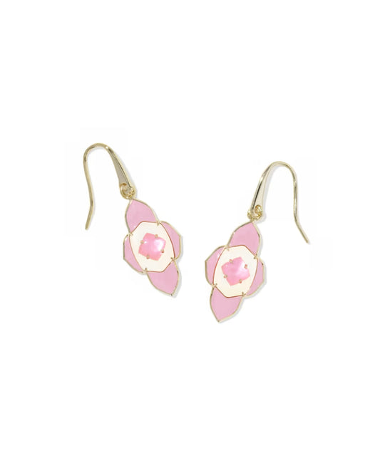 Abbie Medallion Gold Small Drop Earrings in Pink Mix