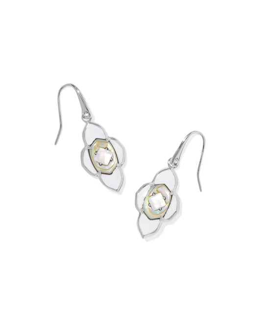 Abbie Medallion Silver Small Drop Earrings in White Mix