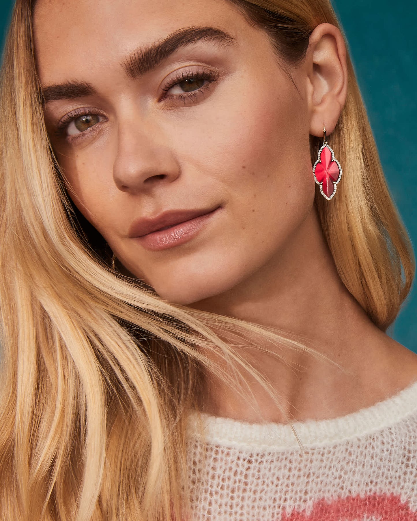 Abbie Pave Frame Gold Drop Earrings in Cranberry Illusion