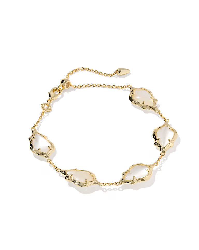 Adriana Scallop Frame Gold Delicate Chain Bracelet in Natural Mother-of-Pearl