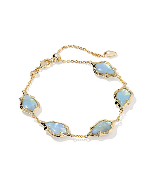Adriana Scallop Frame Gold Delicate Chain Bracelet in Sky Blue Iridescent Abalone